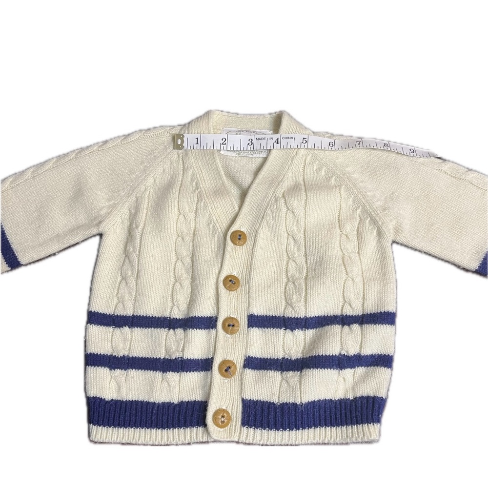 Vintage Baby boy acrylic sweater beige blue stripes Robinit May knitting co - Picture 10 of 10